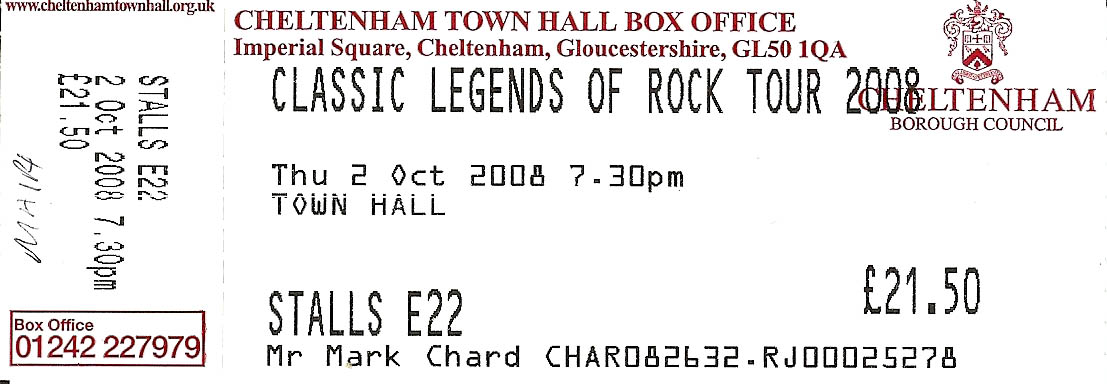 Classic Legends Of Rock Tour 2008 Ticket